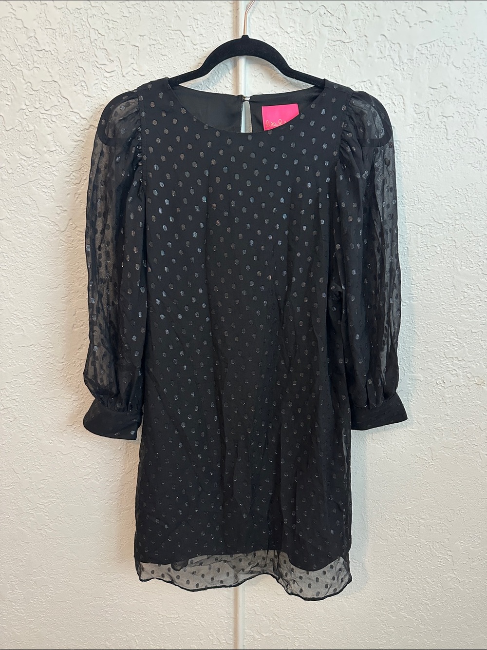 Lilly Pulitzer Black Sheer Dot Long-Sleeve Shift Dress Size 2